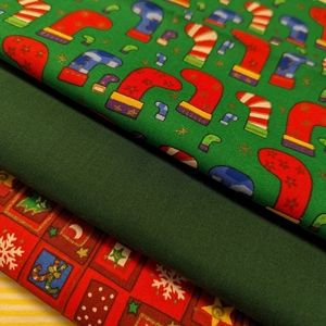 Fabric lot Christmas Green Red for Sewing, Quilting, Craft Supplies